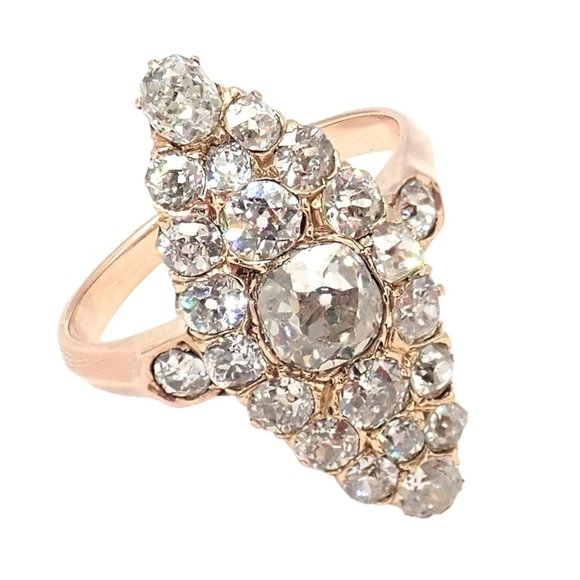 Estate Jewelry - 1930s Antique Vintage Estate 18k Rose Gold Old Miner Cut Diamond 3.80ctw Ring